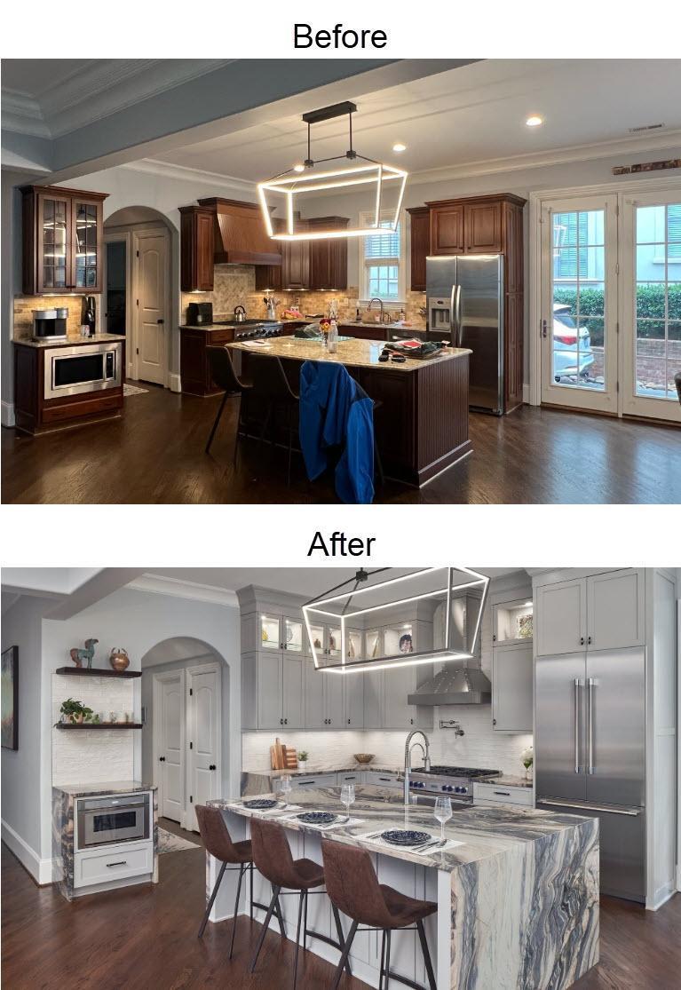 Before and after images of a kitchen remodel