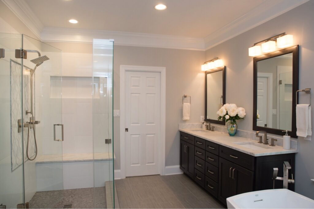 Simple master bath remodel with black cabinets